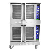 Bolton Tools Double Deck Full Size Commercial LP Natgas Convection Oven 108,000 BTU ETL 120V with Casters & Glass Doors