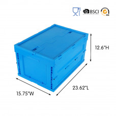 56 Liter Collapsible Crate with Lid 23.62"L x 15.75"W x 12.6"H Blue