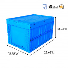 66 Liter Collapsible Crate with Lid 23.62"L x 15.75"W x 13.98"H Blue