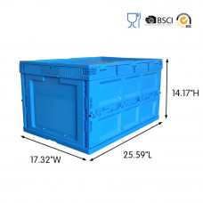 80 Liter Collapsible Crate with Lid 25.59"L x 17.32"W x 14.17"H Blue