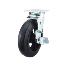8" Swivel Plate Caster 600lb Capacity Rubber With Side Brake