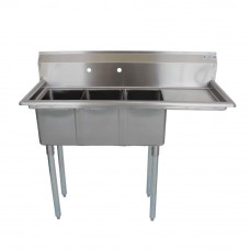 47 1/2" 18-Ga SS304 Three Compartment Commercial Sink Right Drainboard