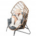 Patio Wicker Egg Chair with Cushion and Pillow Rattan Hanging Basket Lounge Chair with Legs for Indoor Outdoor Bedroom Garden (Clear Inventory )