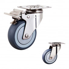 4" Stainless Steel Swivel Plate Caster 242lb Capacity TPR With Brake