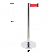 Crowd Control Stanchion 36"H Stainless Post 6.5' Red Belt