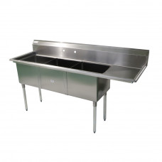 74 1/2" 18-Ga SS304 Three Compartment Commercial Sink Right Drainboard