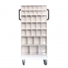 Mobile Single Sided Tip Out Bin Cart with 34 Flip Out Bins