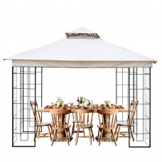 Lowell 10 x 10 Ft Gazebo Double Tiered Canopy Tent Steel Frame (Cream)