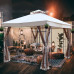 Lowell 10 x 10 Ft Gazebo Double Tiered Canopy Tent Steel Frame (Cream)