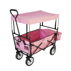 Collapsible Folding Utility Wagon with Side Bags Blue and Canopy Pink