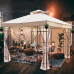 Lowell 10 x 10 Ft Gazebo Double Tiered Canopy Tent Steel Frame (Beige)