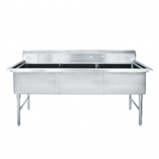 59" 16-Ga SS304 Three Compartment Commercial Sink Without Drainboard