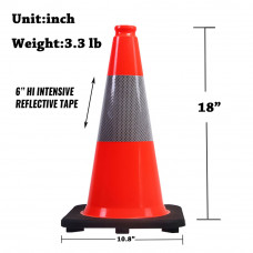 18" Traffic Cone Sturdy Body Black Base 10.8" x 10.8" 3.3 lbs