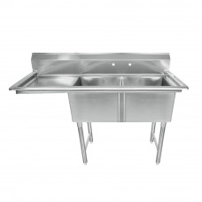 56 3/4"18-Ga All Stainless Steel2Compartment Sink With1Lift Drainboard