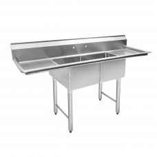 72"18-Ga All Stainless Steel 2 Compartment  Sink Lift and Right Drainb