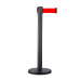 Retractable Belt Stanchion 39"H Black Stainless Steel Post 8' Red Belt