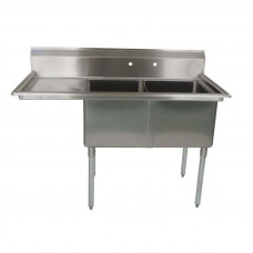 74 1/2" 18-Ga SS304 Two Compartment Commercial Sink Left Drainboard