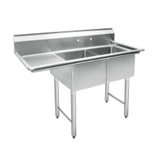 56 3/4"18-Ga All Stainless Steel2Compartment Sink With Lift Drainboard