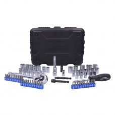 1/4, 3/8 in Drive Socket Set With Pear Head Ratchet, 74Pcs, SAE/Metric, With 72 Teeth Reversible Ratchet, Made In Taiwan