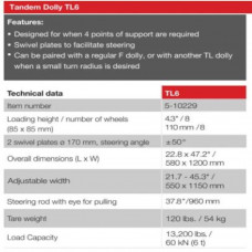 Transport Dolly Tandem 6 Ton Capacity TL6