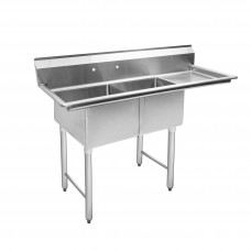 56 3/4"18-Ga SS304 2 Compartment Commercial Sink  Right Drainboard