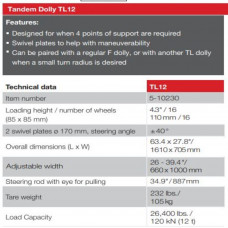 Transport Dolly Tandem 12 Ton Capacity TL12
