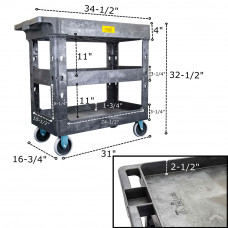 550lb Heavy Duty Plastic Utility Cart 34-1/2" x 16-3/4" With Handle 3 Shelves
