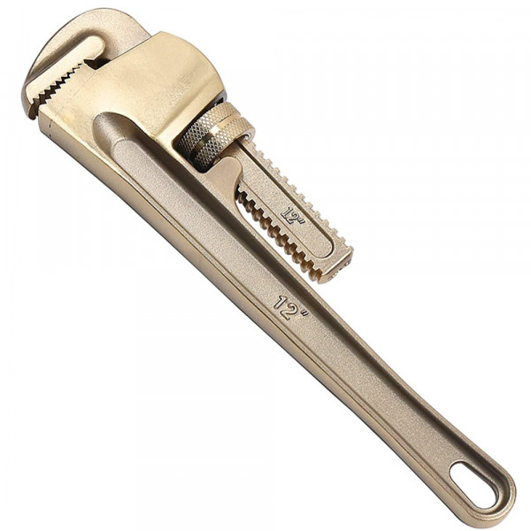 WEDO Non-Sparking Pipe Wrench (Length 300mm, Opening Max 40mm), Spark-Free Straight Plumbing Wrench, No Spark Safety Spanner, Aluminum Bronze