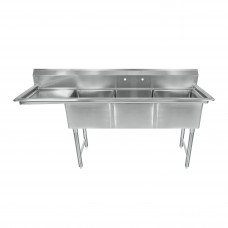 74 3/4" 18-Ga All Stainless Steel 3 Compartment Sink Left Drainboard