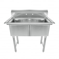 35 1/2" 18-Ga SS201 2 Compartment Commercial Sink 18"x18"x12" Bowl