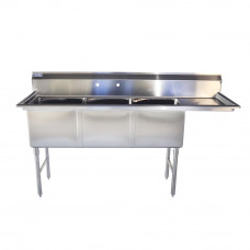 74" 16-Ga SS304 Three Compartment Commercial Sink Right Drainboard
