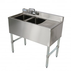 18-Ga SS304 2 Bowl Under Bar Sink with Faucet and One Drainboards