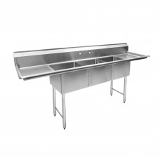 90"18-Ga All Stainless Steel 3 Compartment Sink Lift and R Drainboard