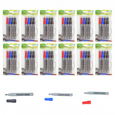 Permanent Marker Pen Bullet Tip 3 Colors (Red,Blue,Black) Set Of 48