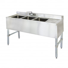 48" 18-Ga SS304 3 Bowl Under Bar Sink with Drainboard and Faucet