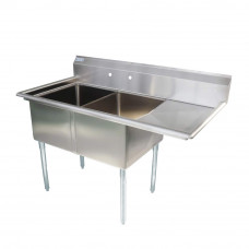 52 1/2" 18-Ga SS340 Two Compartment Commercial Sink Right Drainboard