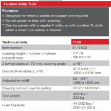 Transport Dolly Tandem 20 Ton Capacity TL20 10231