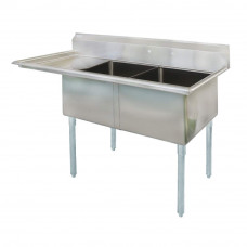 52 1/2" 18-Ga SS340 Two Compartment Commercial Sink Left Drainboard