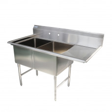 56 1/2" 16-Ga SS304 Two Compartment Commercial Sink Right Drainboard