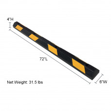 72"L x 6"W x 4"H  Durable Rubber Parking Curb Black with Yellow Stripe