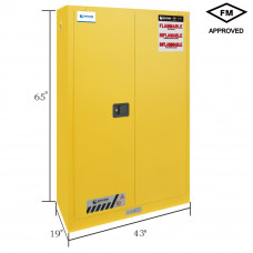 FM Approved 45gal Flammable Cabinet 65x 43x 19" Manual Door