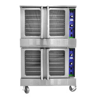 Bolton Tools Double Deck Full Size 208V Commercial Electric Convection Oven ETL 20KW, 3 Phase with Casters & Glass Doors