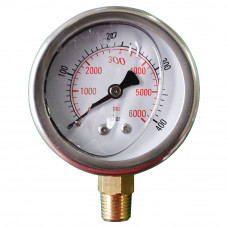 2-1/2In 0 to 6000PSI Liquid Filled Pressure Gauge 1/4