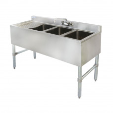 18-Ga SS304 3 Bowl Under Bar with Drainboard and Faucet