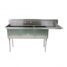 98 1/2" 18-Ga SS304 Three Compartment Commercial Sink Right Drainboard