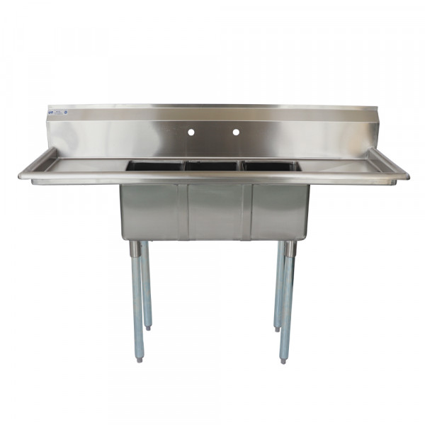 84" 18-Ga SS304 Three Compartment Commercial Sink with Two Drainboards